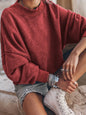Women's Acid Washed Crewneck Sweatshirt - Red