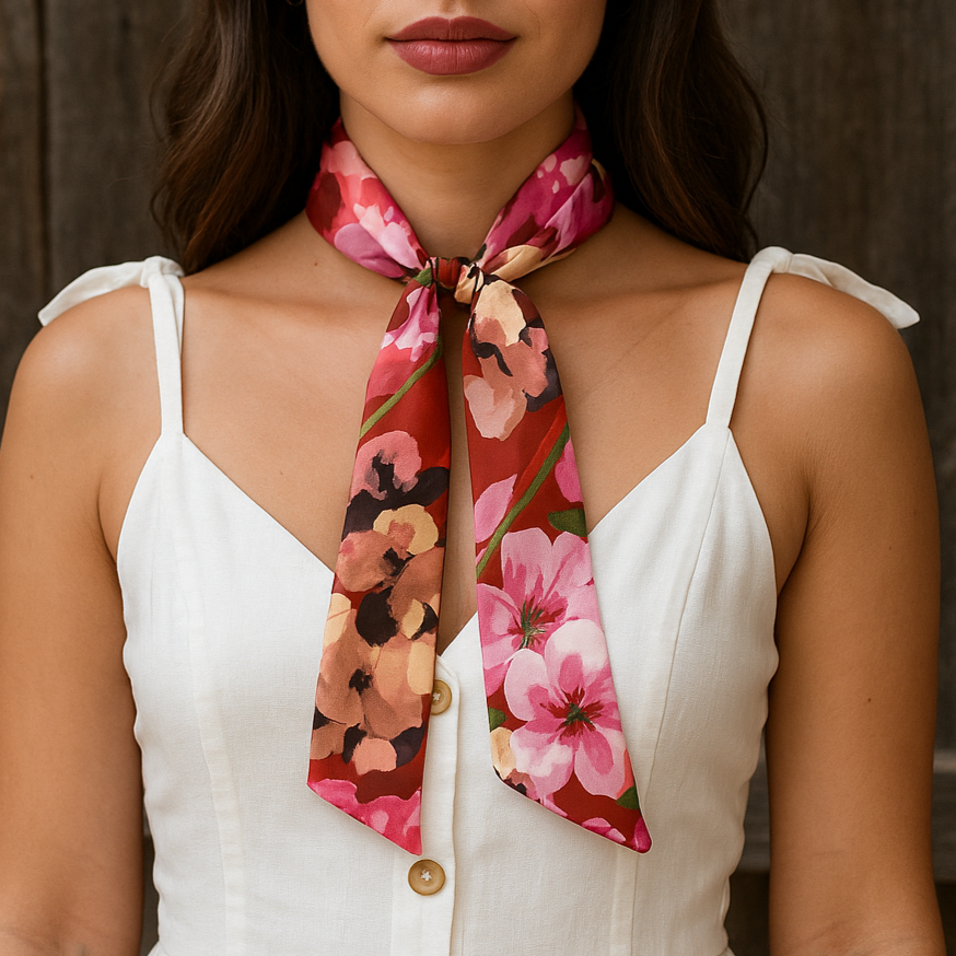 Red and Pink Skinny Mini Wild Rag Scarf