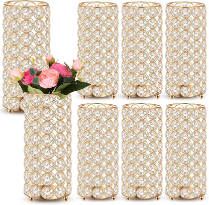 Crystal Pillar Candle Holder-Gold