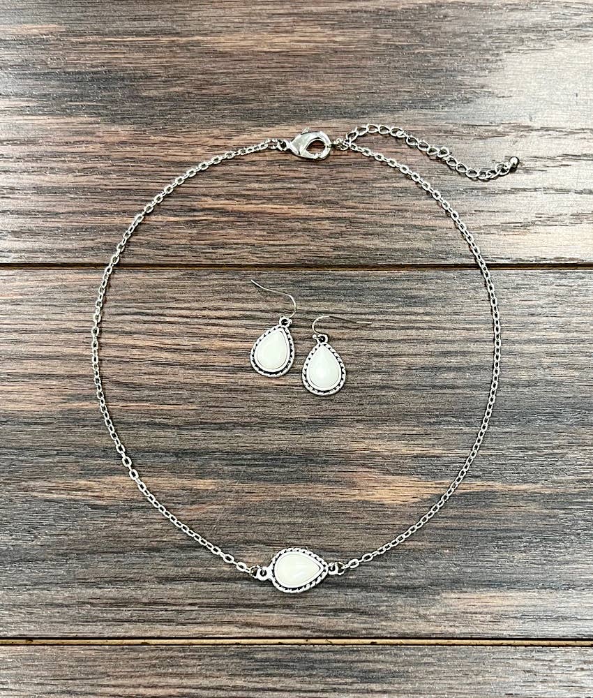 White Drop Turquoise Necklace Earrings Set