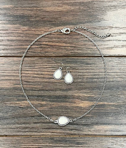 White Drop Turquoise Necklace Earrings Set