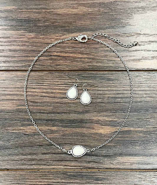 White Drop Turquoise Necklace Earrings Set