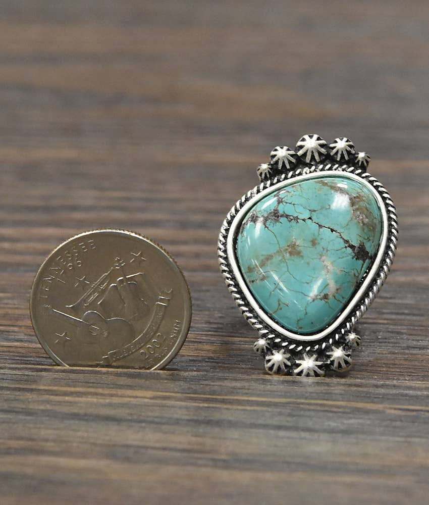 Big 1.5" Western Turquoise Adjustable Ring