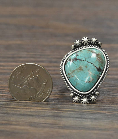 Big 1.5" Western Turquoise Adjustable Ring