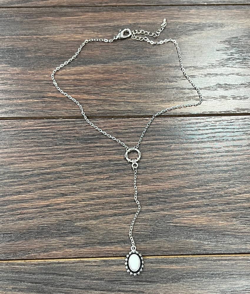 Oval White Turquoise Y-Necklace