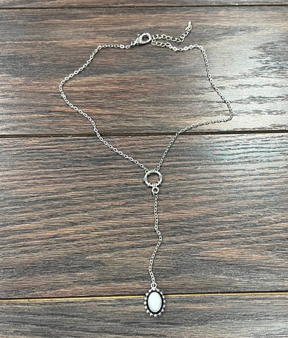 Oval White Turquoise Y-Necklace