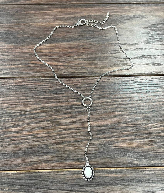 Oval White Turquoise Y-Necklace