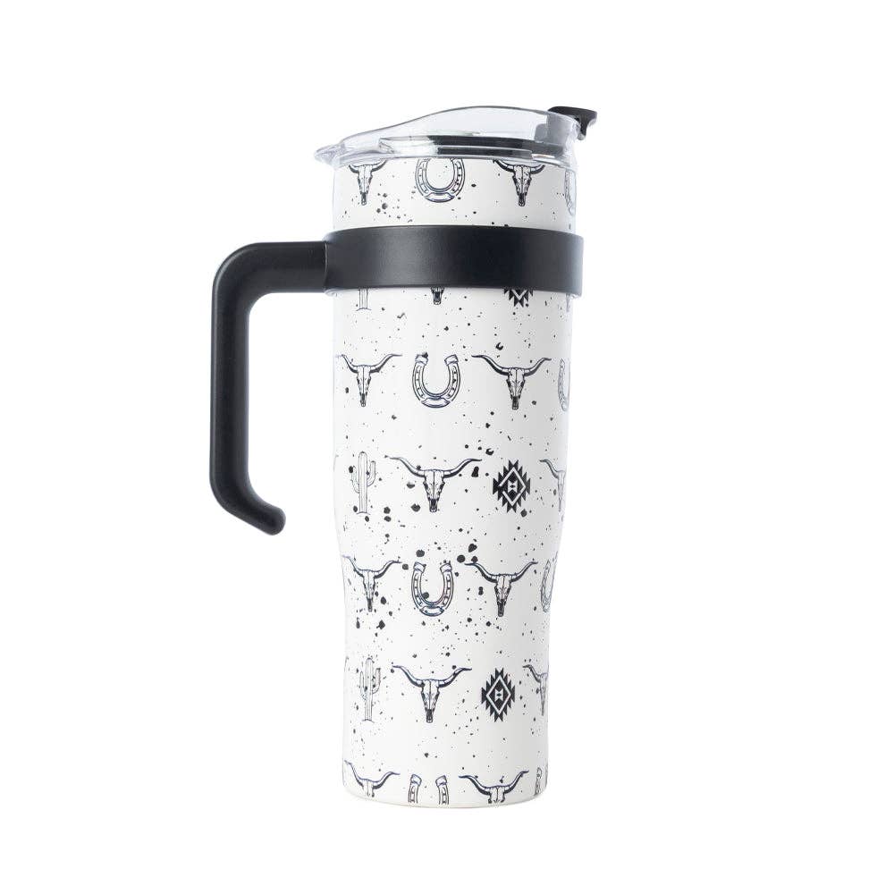 Tooled Western Tumbler in White Stainless Steel
