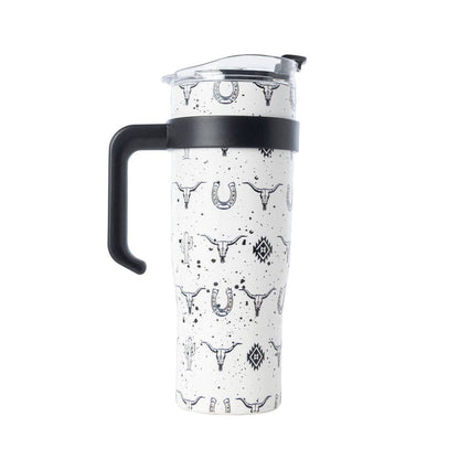 Tooled Western Tumbler in White Stainless Steel