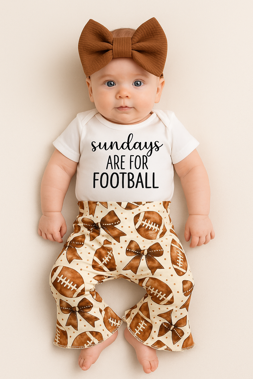 Girl's Football Bows Baby Bell Bottom Outfit