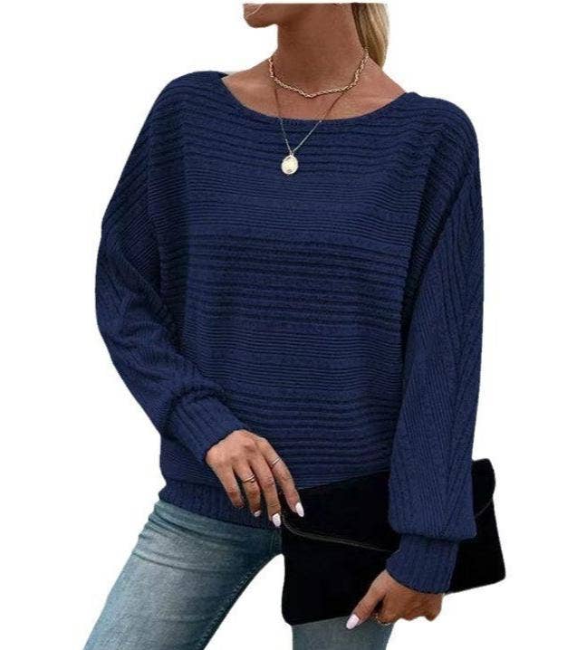 Casual Navy Long-Sleeve T-shirt Top