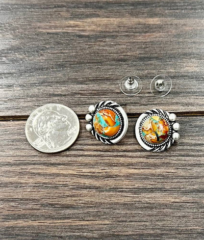 Round Gemstone Stud Earrings