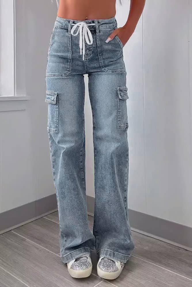 Women's Blue Pockets Straight Denim Jeans