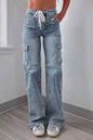 Women's Blue Pockets Straight Denim Jeans