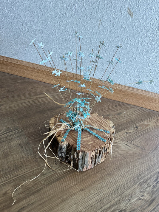 Wood Turquoise Table Center Piece
