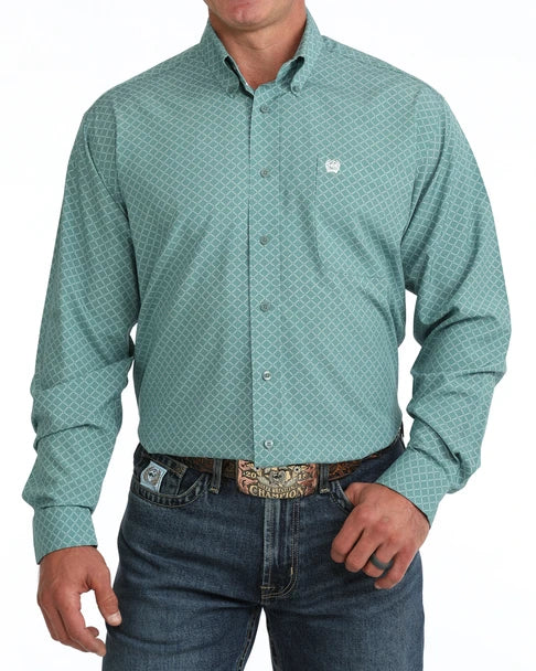 Men's Cinch Geometric ArenaFlex Button Down Shirt - Teal