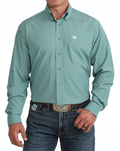 Men's Cinch Geometric ArenaFlex Button Down Shirt - Teal