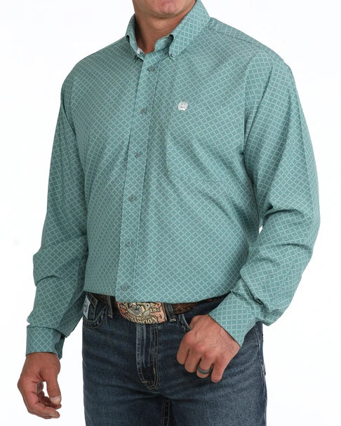 Men's Cinch Geometric ArenaFlex Button Down Shirt - Teal