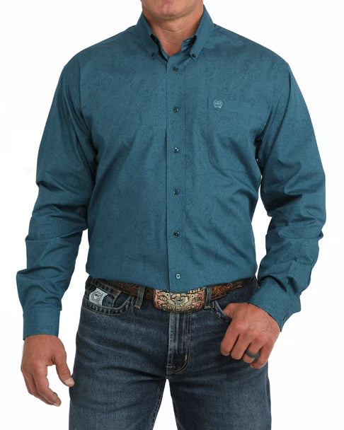 Men's Cinch Teal Paisley Button-Down Shirt