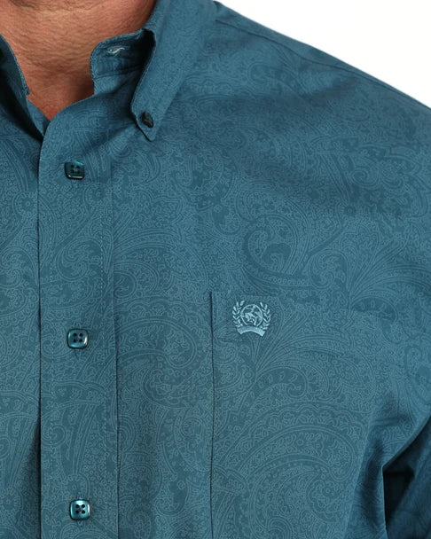 Men's Cinch Teal Paisley Button-Down Shirt