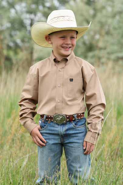 Boy's Cinch Khaki Solid Print Shirt