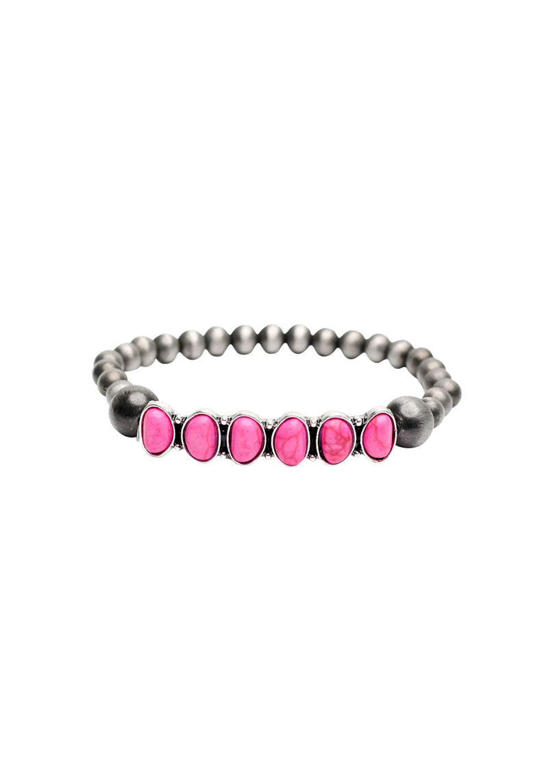 West & Co Faux Navajo Pearl Stretch Bracelet with 6 Stone Pink Accent