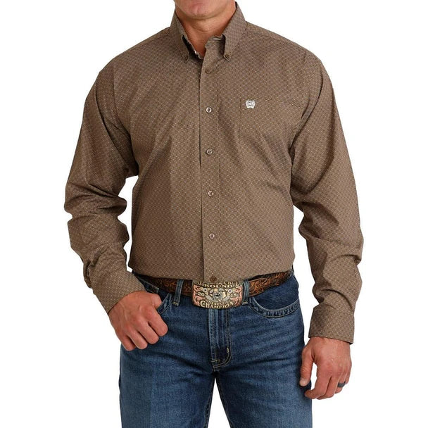 Men's Cinch Brown Geometric Button-Down Shirt