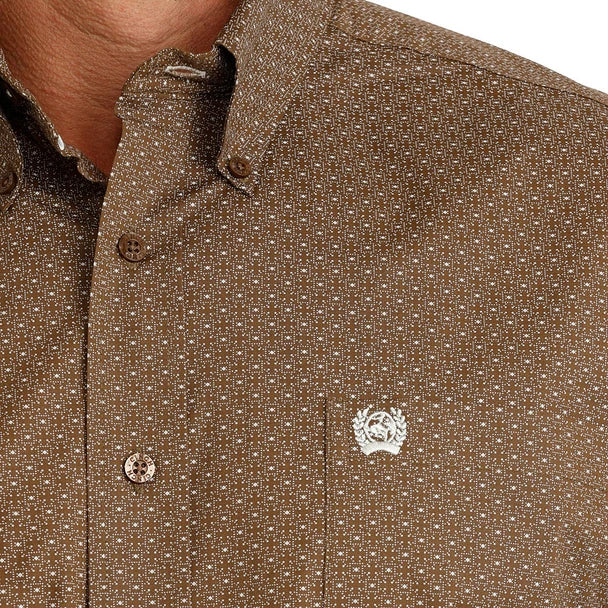 Men's Cinch Brown Geometric Button-Down Shirt