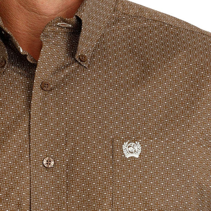 Men's Cinch Brown Geometric Button-Down Shirt
