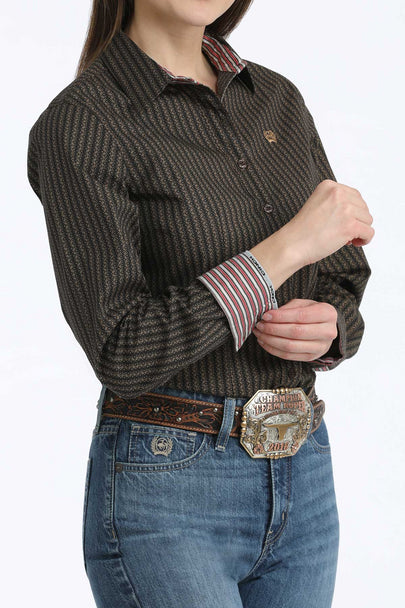 Women's Cinch Long Sleeve Western BROWN STRIPED PRINT