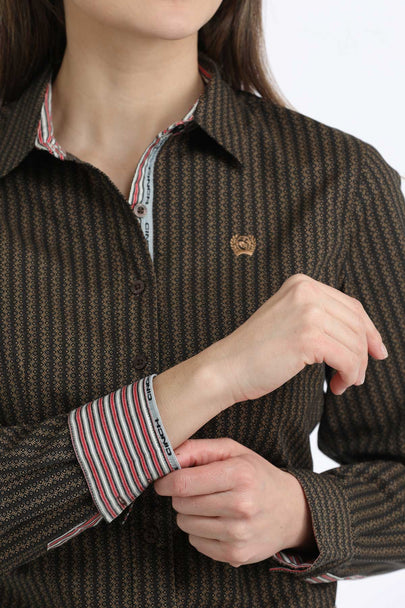 Women's Cinch Long Sleeve Western BROWN STRIPED PRINT