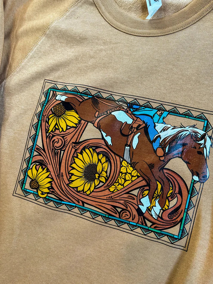 The Rodeo Rose Barback rider floral scroll crewneck