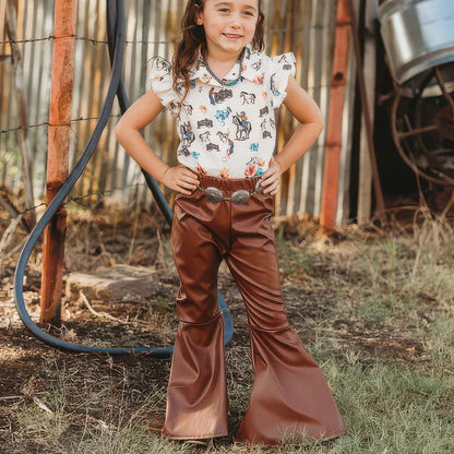 Girl's Shea Baby Brown Faux Leather Bell Pants