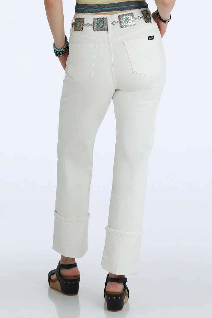 Women's Cruel Denim Quinn White Pin Tuck High Rise Relaxed Fit Straight Jeans