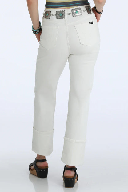 Women's Cruel Denim Quinn White Pin Tuck High Rise Relaxed Fit Straight Jeans