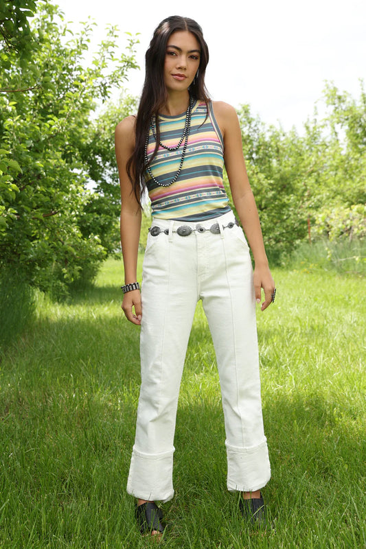 Women's Cruel Denim Quinn White Pin Tuck High Rise Relaxed Fit Straight Jeans