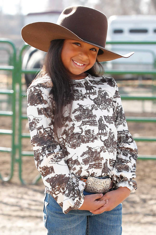 Girl's Cruel Girl Cream Western Print Knit Shirt