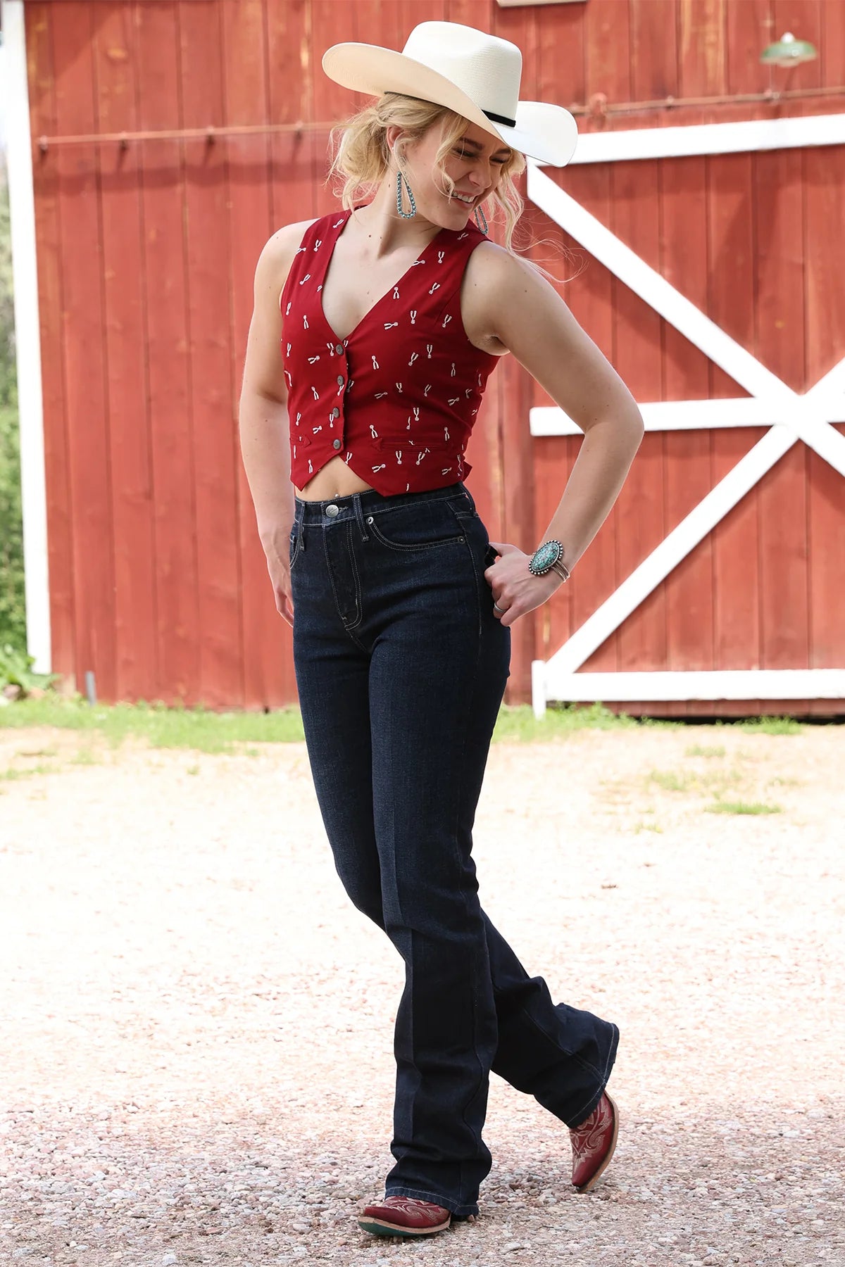 Women's Cruel Denim Red Spur Pattern Vest