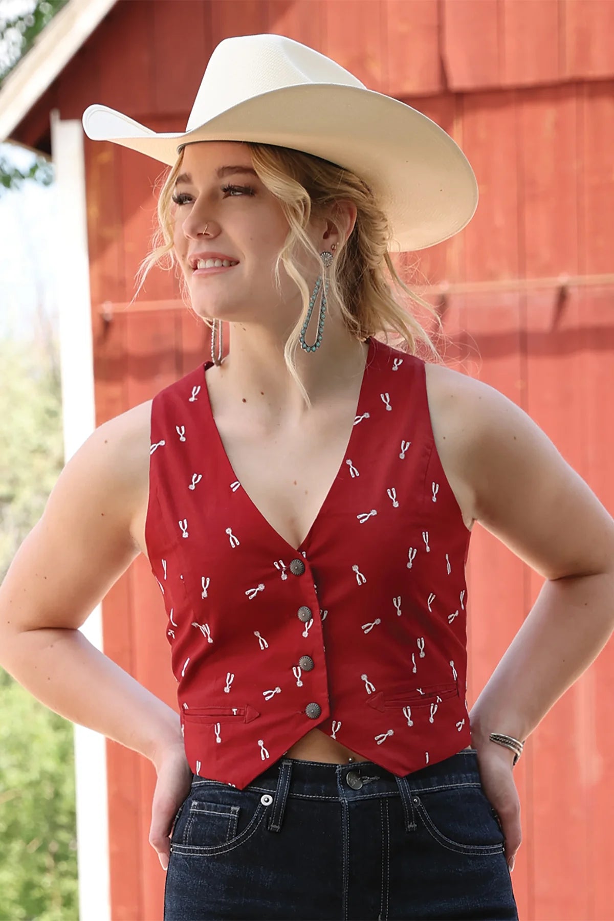 Women's Cruel Denim Red Spur Pattern Vest