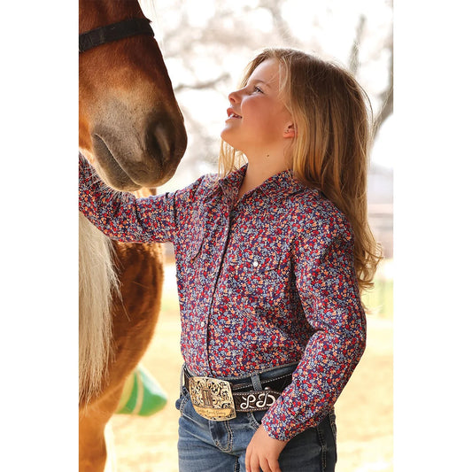 Girl's Cruel Girl Blue Floral Print Snap Shirt