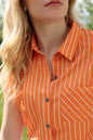 Women's Cruel Denim Orange Stripe Concho Button Cap Sleeve Shirt