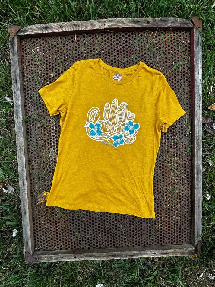 The Rodeo Rose Cactus floral tee in mustard