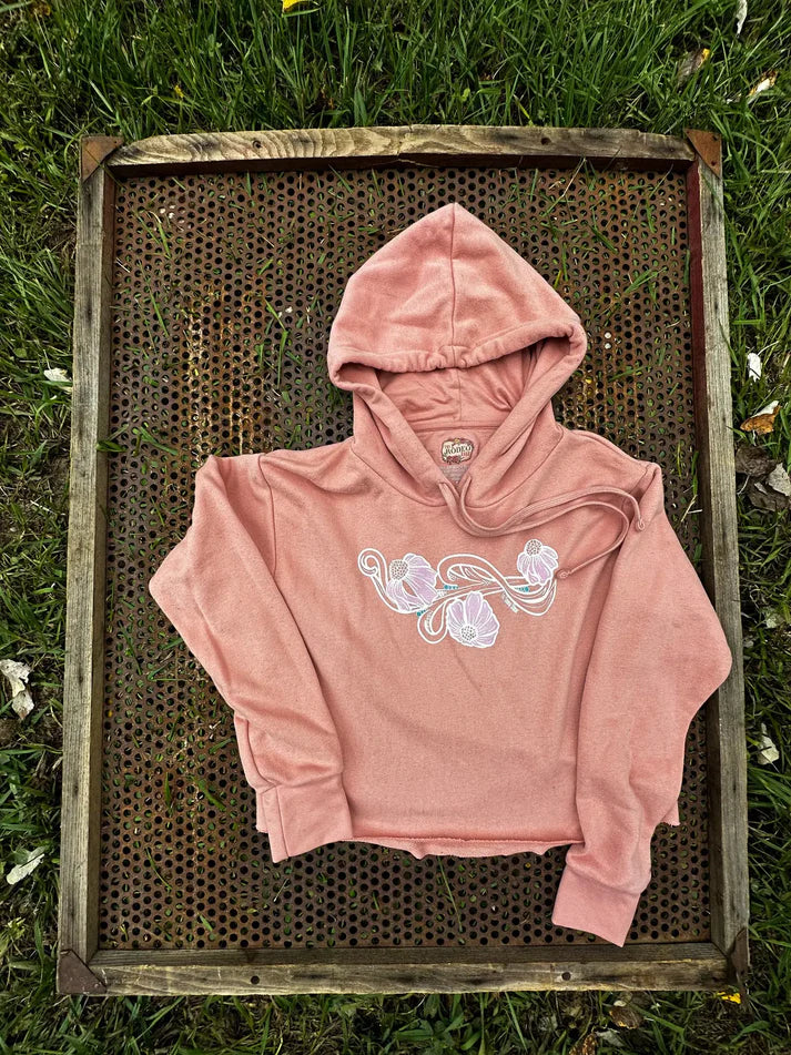 The Rodeo Rose Coneflower crop hooded sweatshirt-soft pink