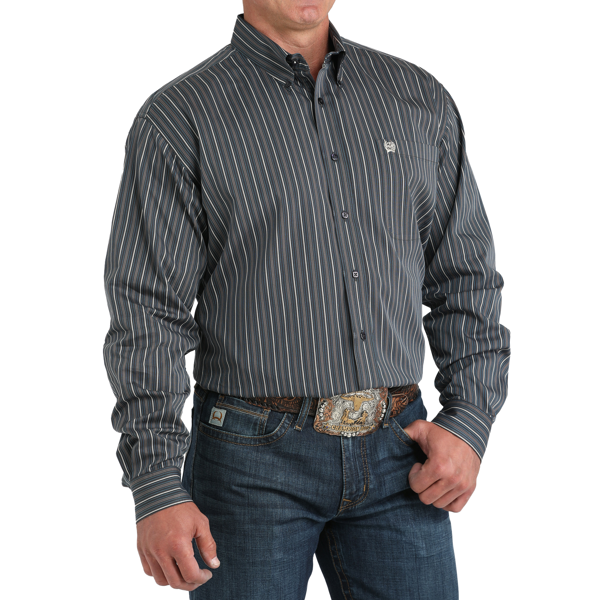 Men's Cinch Charcoal Striped Button-Down