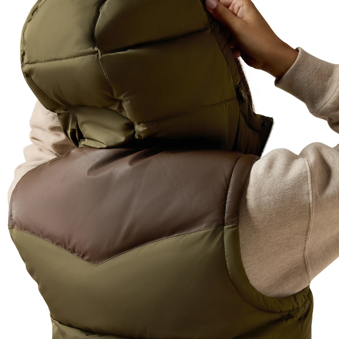 Women's Ariat Frontier Puffer Vest - Ivy Green with Chicory Coffee