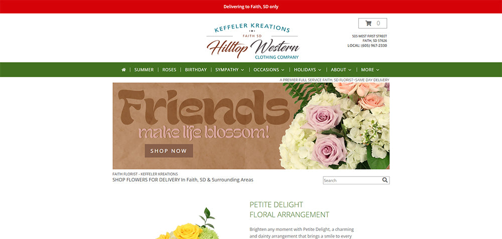 The homepage of our flower shop website