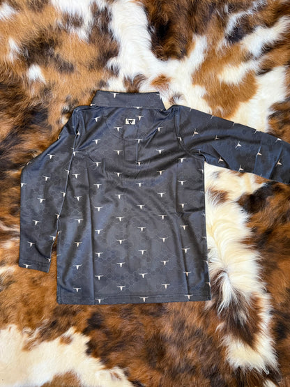 Boy's CH Skull Scatter Long Sleeve Polo - Black