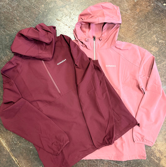 Women's Cinch 1/2 Zip Pullover Windbreaker - Burgundy & Rose
