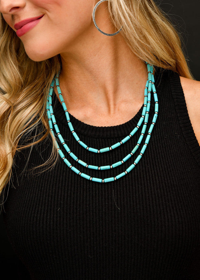 West & Co. Three Strand Turquoise Tube Bead and Faux Navajo Pearl Necklace