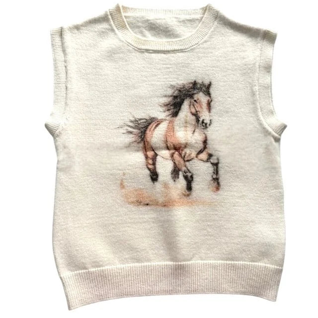 Girl's Shea Baby Running Horse Sleeveless Sweater
